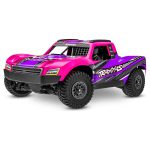 RC Car Racing, Traxxas Monster Truck, Off-Road RC Vehicle in Bright Pink and Purple, high-performance remote control toy for hobbyists and racing enthusiasts. High-performance RC truck with vibrant pink and purple design, rugged tires, perfect for racing and off-road fun.