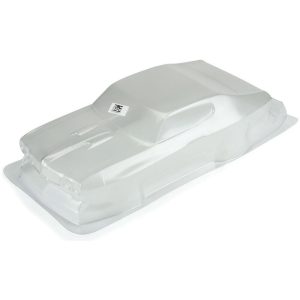 Glossy clear RC car body shell for racing enthusiasts.
