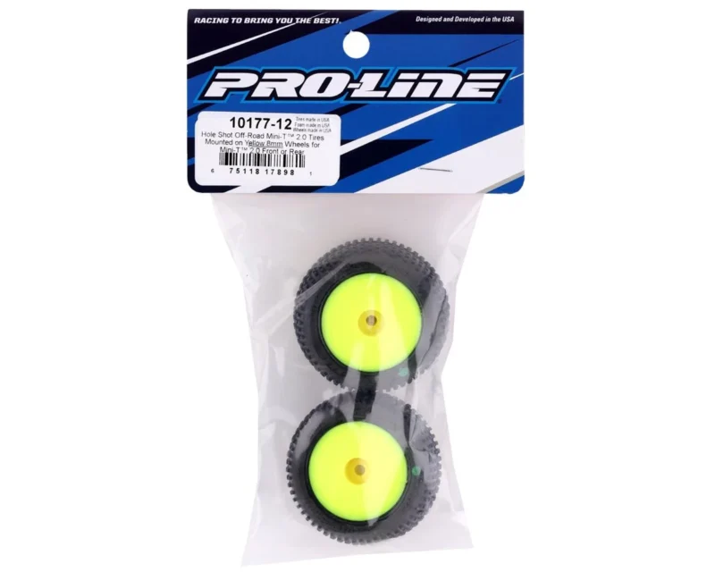 Pro-Line Hole Shot Tires Pre-Mounted on Yellow Mini-T 2.0 Wheels - Front/Rear