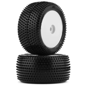 Pro-Line Prism Carpet Tires Pre-Mounted on White Mini-B Rear Wheels