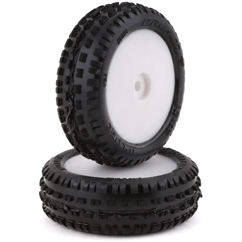 Pro-Line Wedge Carpet Tires Pre-Mounted on White Mini-B Front Wheels