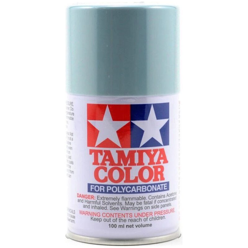 Bright teal Tamiya spray paint for RC car polycarbonate body customization.