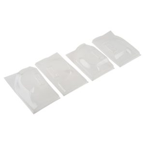 Clear plastic RC car body shell protectors enhanced for durability and precision fit.