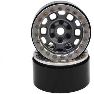 High-performance RC car wheel with metal hub and precision nuts for off-road racing.