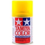 Vibrant yellow Tamiya spray paint for RC car customization and model building.