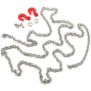 Yeah Racing 96cm 1/10 Crawler Scale Steel Chain Accessory w/Red Hooks Silver YEA-YA-0357