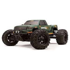 Off-road RC truck with large tires, rugged suspension, and scale realism.