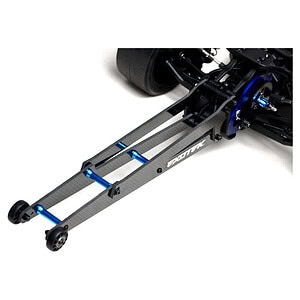 Lightweight RC car chassis with carbon fiber build for high-speed racing.
