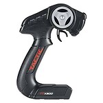 Radio control transmitter for RC cars, ergonomic design, high precision RC car parts, remote control for toy vehicles, RC car accessories.