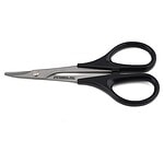 High-quality stainless steel RC scissors with black ergonomic handles for precise cutting.