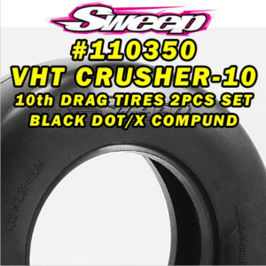 Sweep 1:10 Drag VHT Crusher-10 Belted Tire - Black Dot (2pc Set)