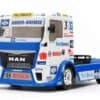 RC truck model with racing decals and sponsor logos, perfect for RC car enthusiasts.