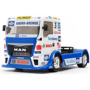 RC truck model with racing decals and sponsor logos, perfect for RC car enthusiasts.