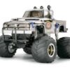 Large RC monster truck with four oversized tires and metallic body, RC Car World product.