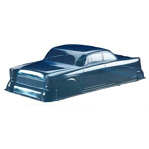 A glossy blue RC car body shell designed for hobby racing and customization.