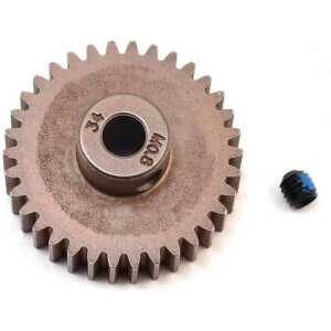 Small black and blue RC gear with metal gear on white background.