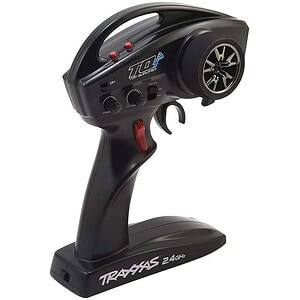 Radio control transmitter for RC cars, 2.4GHz wireless controller, hobby RC vehicle remote.