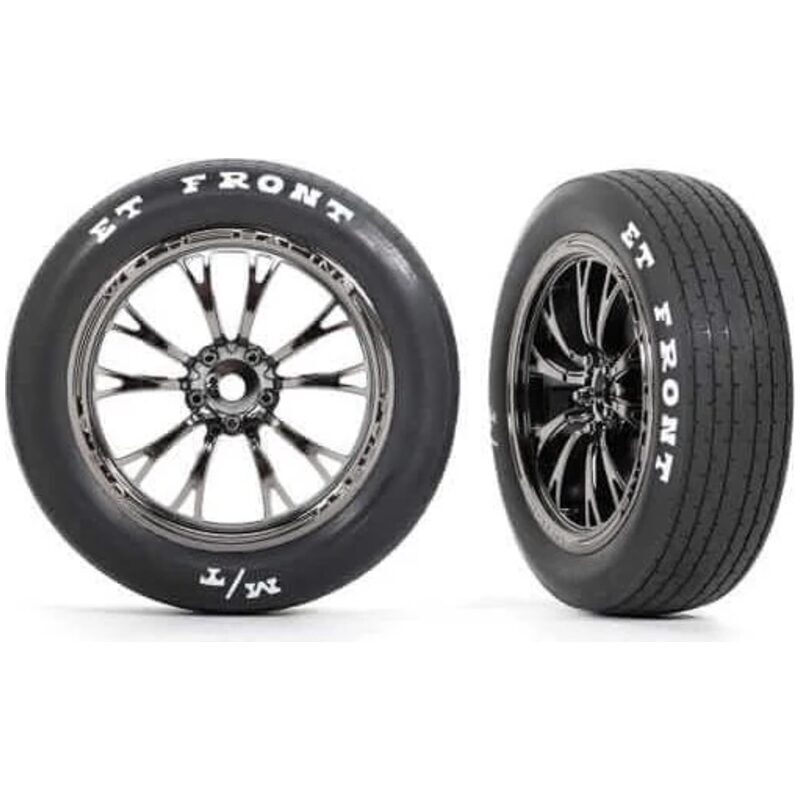 Traxxas Tires & Wheels Glued Weld Black Chrome Mickey Thompson ET Front (2) TRA9474X