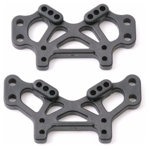 High-quality black steel suspension mounts for RC cars, enhancing durability and performance.