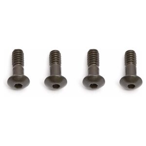 Close-up of four black hex socket screws for RC car parts, essential for building and maintenance.