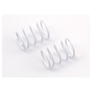 White metal spring coil for remote control cars, RC trucks, and hobby vehicles. Durable and high-performance suspension part.