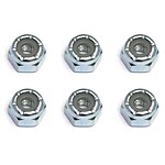 Close-up of six metallic wheel nuts suitable for RC cars, durable and easy to install.