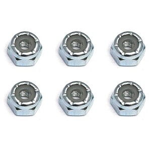 Close-up of six metallic wheel nuts suitable for RC cars, durable and easy to install.