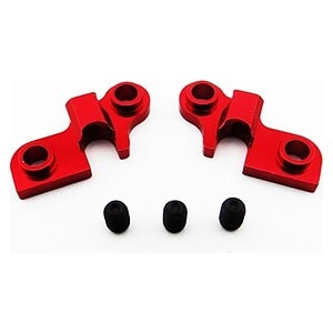 Red RC car suspension arms with black rubber bushings for off-road and racing RC vehicles.