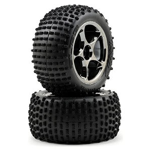 Traxxas Tires & Wheels Assembled (Tracer 2.2 Black Chrome Alias Ribbed) Bandit Front Med TRA2470A