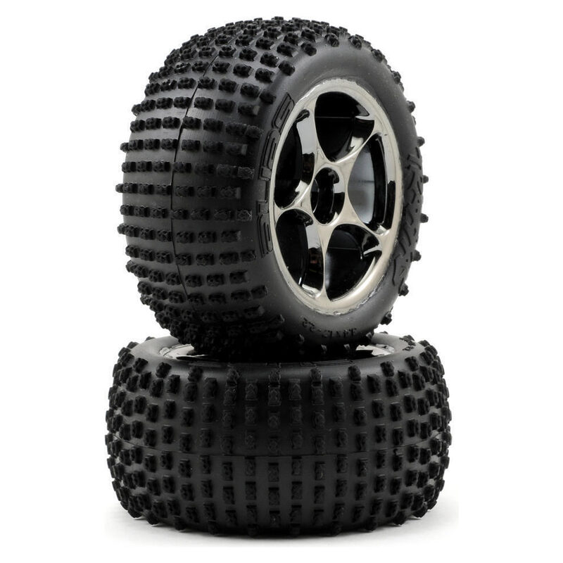 Traxxas Tires & Wheels Assembled (Tracer 2.2 Black Chrome Alias Ribbed) Bandit Front Med TRA2470A