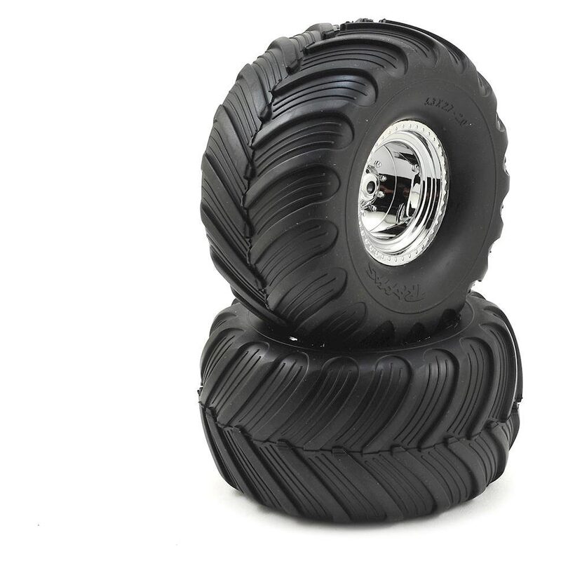 Traxxas Tires & Wheels Glued Chrome Terra Groove Dual Profile (Nitro Rear/Elec Front) TRA3663X