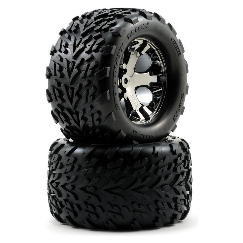 Traxxas Tires & Wheels Glued (2.8) All-Star Black Chrome Talon (Nitro Rear/Elec Front TSM) TRA3668A