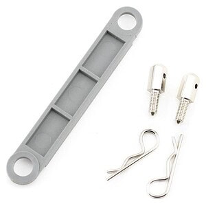 Traxxas Battery hold-down plate (grey) / metal posts (2) / body clips (2) TRA3727A