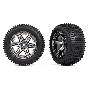 Traxxas Tires & Wheels Glued (2.8) RXT Black Chrome Ribbed (Electric Front) TRA3772R
