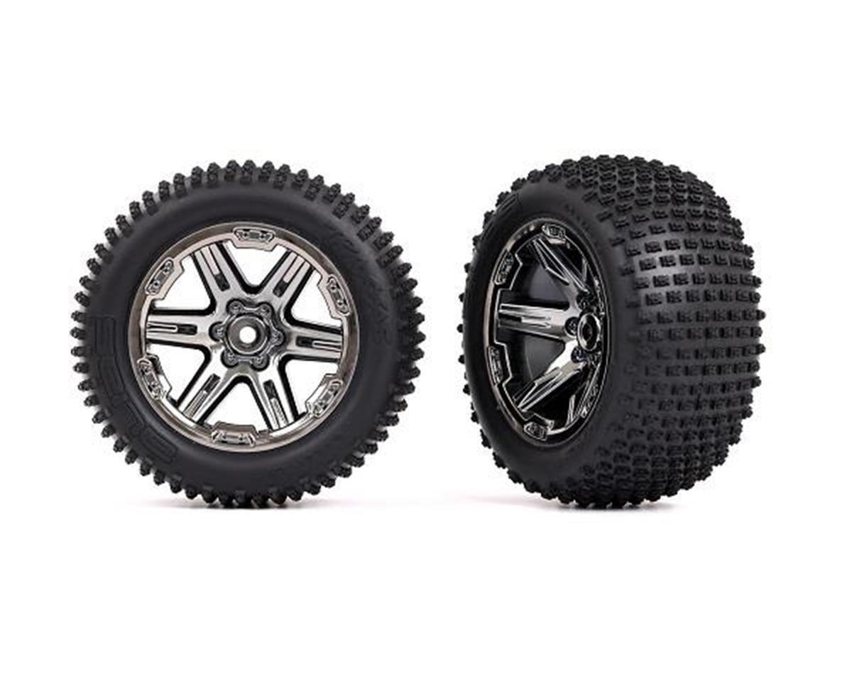 Traxxas Tires & Wheels Glued (2.8) RXT Black Chrome Ribbed (Electric Front) TRA3772R