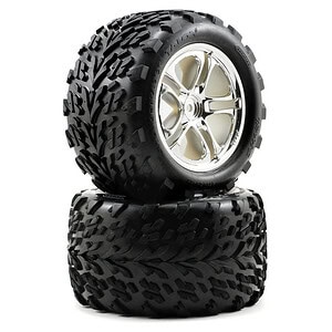 Traxxas Tires & Wheels Glued Weld Black Chrome Mickey Thompson ET Drag Slicks (Rear) TRA5174R