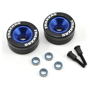 Traxxas Wheels aluminum (blue-anodized) (2)/ 5x8mm ball bearings (4)/ axles (2)/ rubber tires (2)