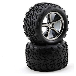 Traxxas Tires and wheels assembled glued (Gemini black chrome wheels Talon tires foam inserts) (2)