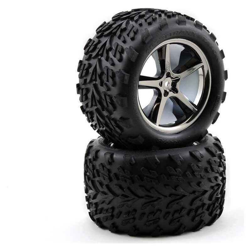 Traxxas Tires and wheels assembled glued (Gemini black chrome wheels Talon tires foam inserts) (2) - tra5374a-jpg Traxxas Tires and wheels assembled glued (Gemini black chrome wheels Talon tires foam inserts) (2)