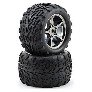 Traxxas Tires and wheels assembled glued (Gemini black chrome wheels Talon tires foam inserts) (2)