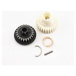 Durable plastic gear set for RC cars, includes gears, clips, and washers for easy maintenance.