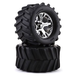 Traxxas Tires and wheels assembled glued 2.8 (All-Star chrome wheels Maxx tires foam inserts) (2)