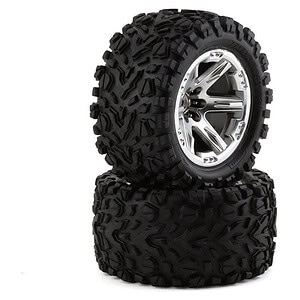 Traxxas Tires and wheels assembled glued (2.8) satin chrome wheels Talon EXT
