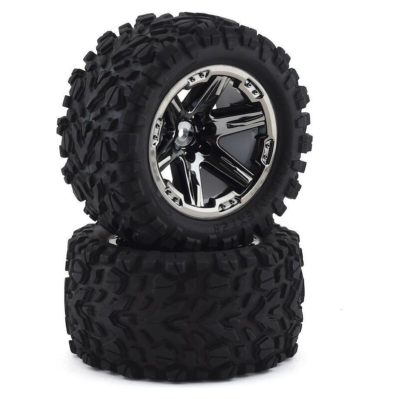 Traxxas Tires and wheels assembled glued (2.8) (RXT black chrome wheels Talon EXT tires foam inserts)