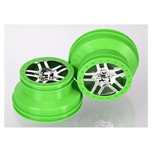 Traxxas Wheels SCT Split-Spoke Chrome Green Beadlock Dual Profile (4WD F/R 2WD Rear) (2) TRA6872X