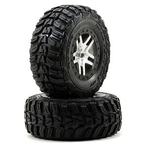 Traxxas Tire & Wheel Assy Glued (S1) SCT SS Satin Chrome Black Beadlock Kumho (F/R) TRA6874R