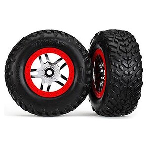 Traxxas Tire/Wheel Assembled Gluee SCT Split-Spoke Chrome