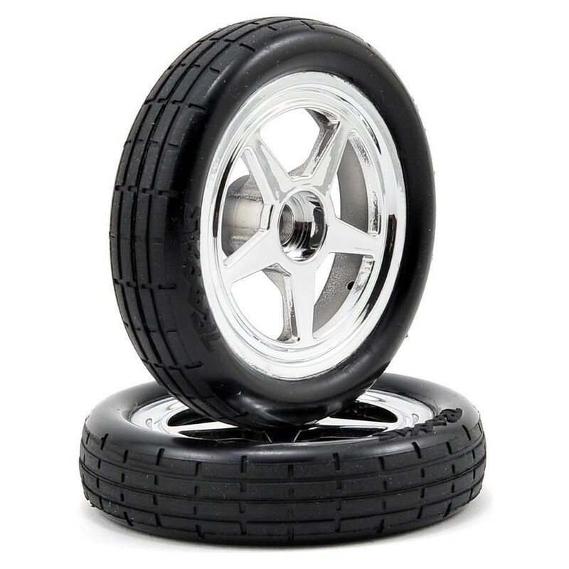 Traxxas Tires and wheels assembled glued (5-spoke chrome wheels tires foam inserts) (front) (2)