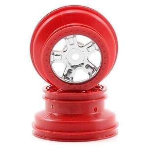 Traxxas Wheels SCT satin chrome red beadlock style dual profile (1.8 inner 1.4 outer) (2)