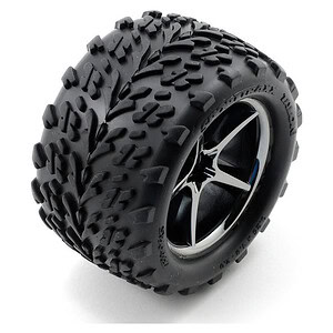Traxxas Tires and wheels assembled glued (Gemini black chrome wheels Talon tires foam inserts) (2)